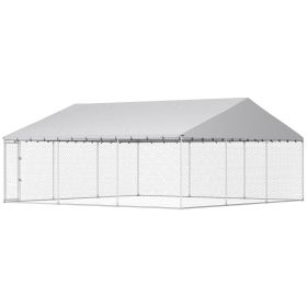 Heavy Duty Outdoor Dog Kennel with Waterproof Roof, Secure Latch, Chain Link Dog Run for Backyard, 19.7' x 19.7' x 8.9' Heavy Duty Outdoor Dog Kennel with Waterproof Roof, Secure Latch, Chain Link Dog Run for Backyard, 19.7' x 19.7' x 8.9'