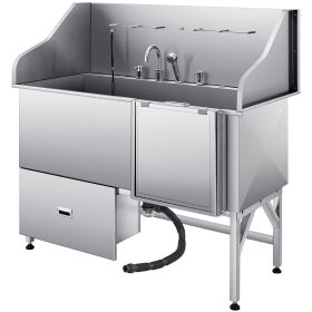 Stainless Steel Dog Washing Station, 61 inch Pet Grooming Tub w/ Ramp, Water Filter Board Stainless Steel Dog Washing Station, 61 inch Pet Grooming Tub w/ Ramp, Water Filter Board